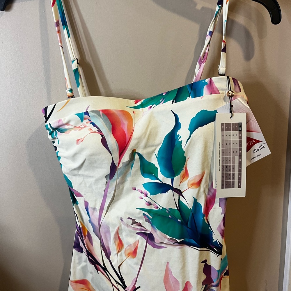 NWT Calia XS X-small Tankini bikini top~Multi/unbleached Adjustable straps - Picture 4 of 10